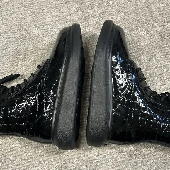 Alexander McQueen Croc Effect Boots Womens 38.5E US 8.5 Black Combat New - Picture 11 of 16